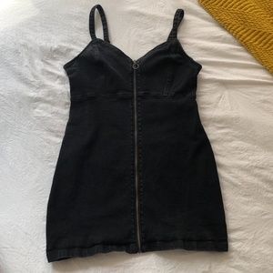 Black Denim Zip Front Dress